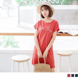 Letter Embroidered Cap Sleeve Dress