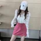 Long-sleeve Lace Top / Denim Skirt