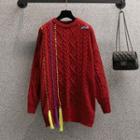 Tassel Cable Knit Mini Sweater Dress