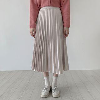Plain Cardigan / Plain Pleated Midi Skirt