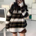 Color Block Striped Sweater Sweater - Stripe - Brown & White - One Size