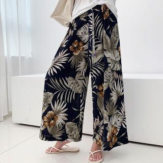 Drawstring-waist Hawaiian Wide-leg Pants