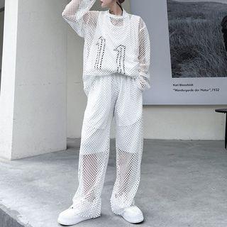 Set: Tank Top + Long-sleeve Mesh Top + Pants