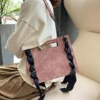 Faux Leather Chain Strap Lace-panel Shoulder Bag