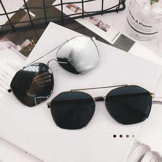 Double-bridge Half-frame Sunglasses With Pouch / Case