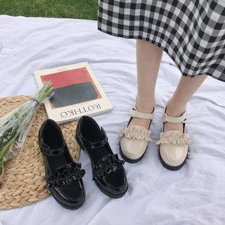 Frilled Ankle Strap Patent Platform Shoes