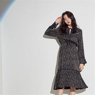 Elastic-waist Leaf-pattern Dress