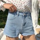 Washed Fray Hem Denim Shorts