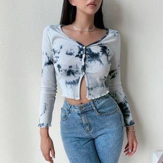 Tie-dyed V-neck Cropped Knit Cardigan