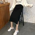 High-waist Split Hem A-line Skirt Black - One Size