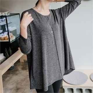 Long-sleeve Round-neck Plain T-shirt