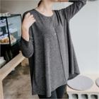 Long-sleeve Round-neck Plain T-shirt