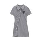Short-sleeve Bear Embroidered Collared Mini T-shirt Dress