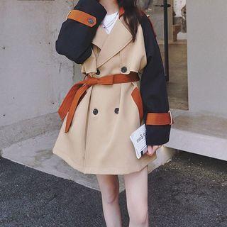 Color-block Tie-waist Panel Jacket