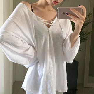 V-neck Lace-up Front Top