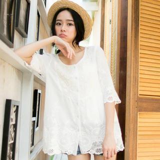 3/4-sleeve Eyelet-lace Top