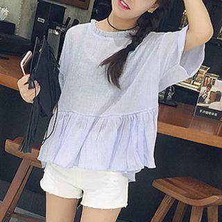 Frill Trim Elbow Sleeve Top