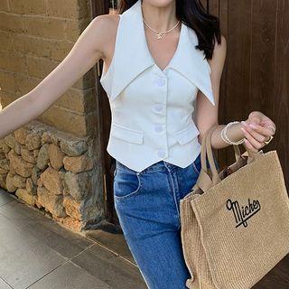 Wide Collar Button Vest