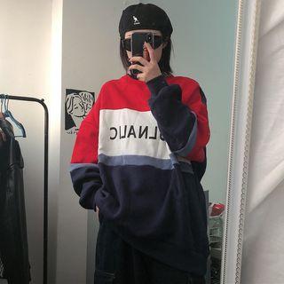 Long-sleeve Color Block Lettering Sweatshirt