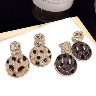Alloy Disc Leopard Print Smiley Dangle Earring