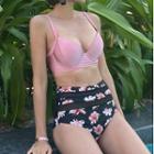Set: Padded Bikini Top + High-waist Floral Bottoms