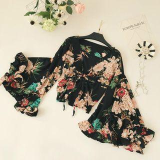 V-neck Flared-sleeve Top