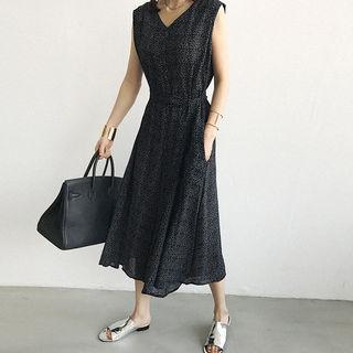 V-neck Dot Wide-leg Jumpsuit With Sash