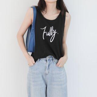U-neck Printed Letter Oversize Tank Top