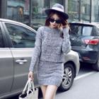 Set: Sweater + Knit Mini Fitted Skirt