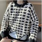 Houndstooth Loose-fit Sweater As Figure - One Size