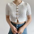 Short-sleeve Cropped Cable Knit Top