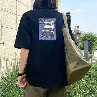Elbow-sleeve Printed Frog Button Polo Shirt