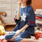 Loungewear Set : Short-sleeve Flower Top + Cropped Pants