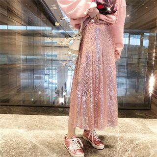Long-sleeve Hooded Pullover / A-line Midi Skirt