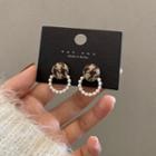 Sterling Silver Faux Pearl Hoop Drop Earring 1 Pair - Brown & White - One Size