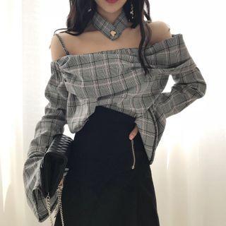 Plaid Blouse Black Plaid - Gray - One Size