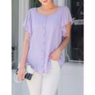 Plus Size Square-neck Flutter-sleeve Blouse