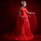 Chinese Cape Mermaid Wedding Dress