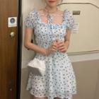 Heart Printed Puff-sleeve Dress