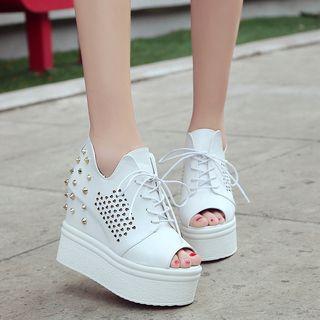 Studded Cutout Wedge Sandals