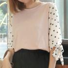 Dotted Panel Elbow-sleeve Top