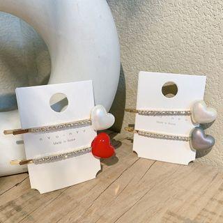 Set Of 2: Heart Faux Pearl Hair Pin