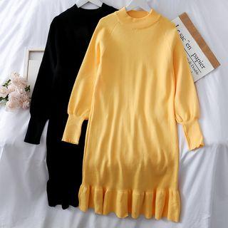 Ruffled-hem Mock-neck Knit Dress