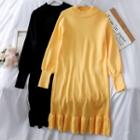 Ruffled-hem Mock-neck Knit Dress