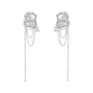 Rhinestone Chained Alloy Earring 1 Pair - Earring - Silver Pin - Rhinestone - Silver - One Size