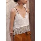 Fringed Cropped Camisole Top White - One Size