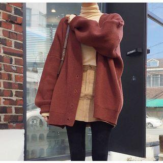 Oversized Cardigan With Sash Wine Red - One Size