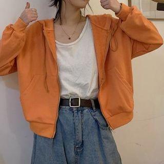 Plain Pocket-detail Oversize Hooded Jacket
