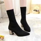 Chunky Heel Mid-calf Knit Boots
