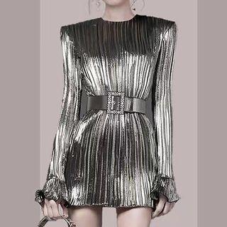 Long-sleeve Metallic Mini Dress